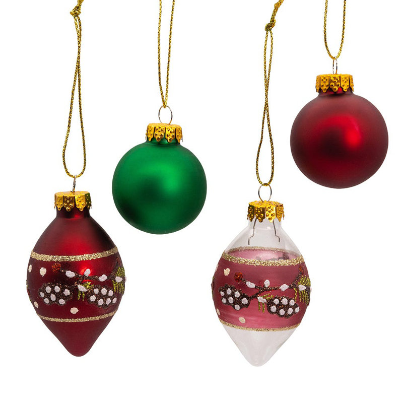 35mm Green and Burgundy Glass Pinecone Ornament Set, 12-Piece
