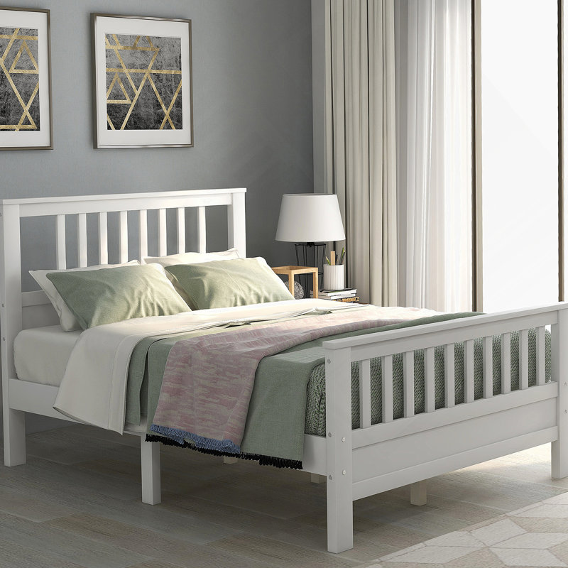 Lit plateforme en bois avec tête et pied de lit, Double