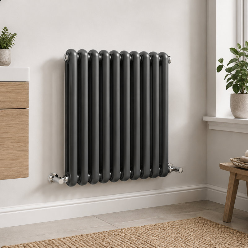 Horizontal Oval Panel Radiators, 60 cm H x 62.2 cm W x 10 cm D, Grey
