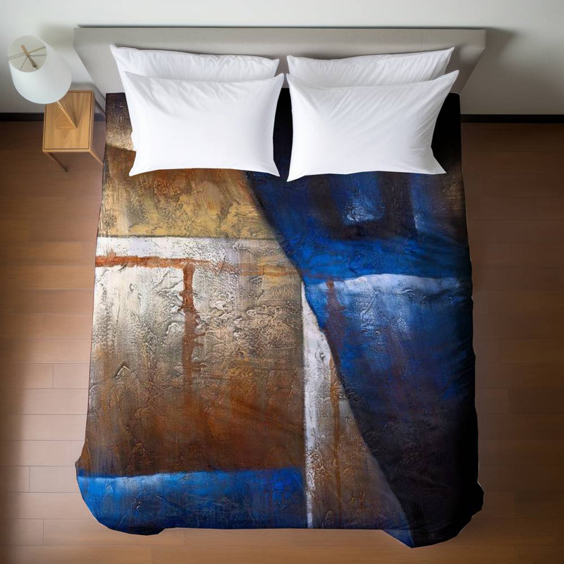 Industrial Blue Duvet Cover - Bronze Shapes with Blue Light