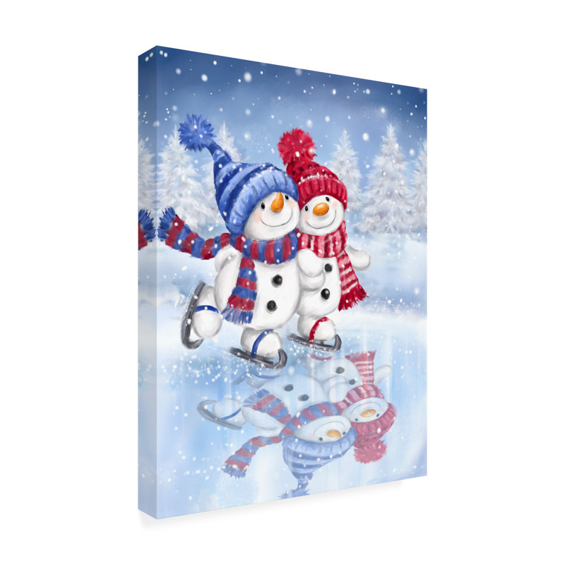Art mural sur toile tendue - Art mural «Snowman Couple Skating» MAKiko pour le salon, la chambre à coucher ou le bureau - 14 x 19