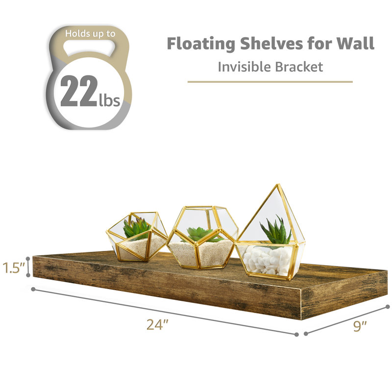 Sorbus Wall Mounted Floating Shelves for Wall Décor - Large 24 Inch, 4 Pack, Walnut, 9.25" H x 23.75" W x 2" D
