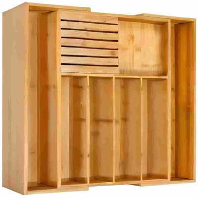 Bamboo Silverware Drawer Organizer Kitchen,Natural,7 Slot
