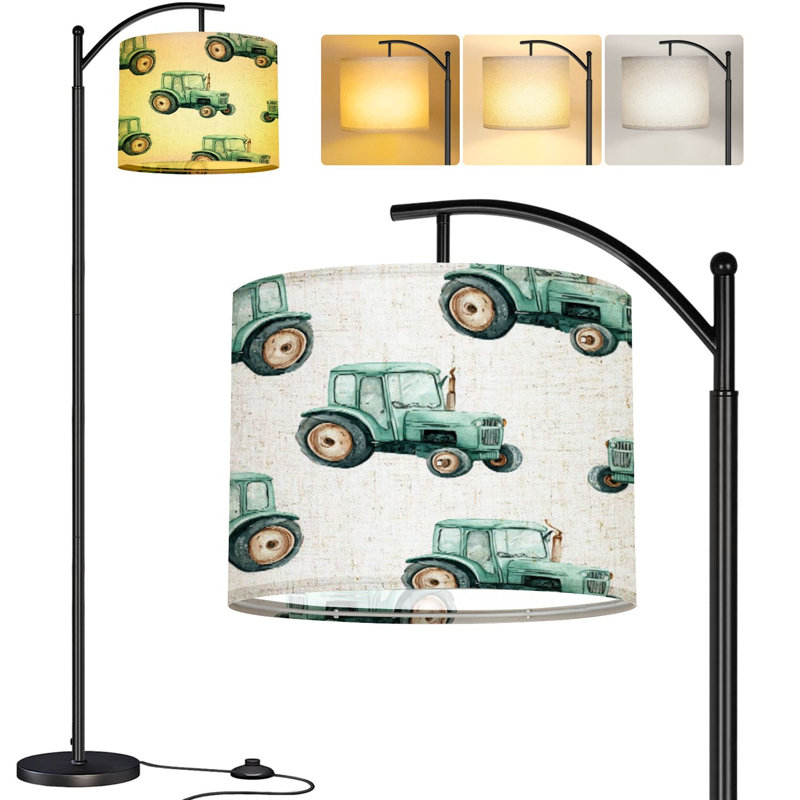  Lampe sur pied arc transportant un aquarelle en forme de tracteur vert