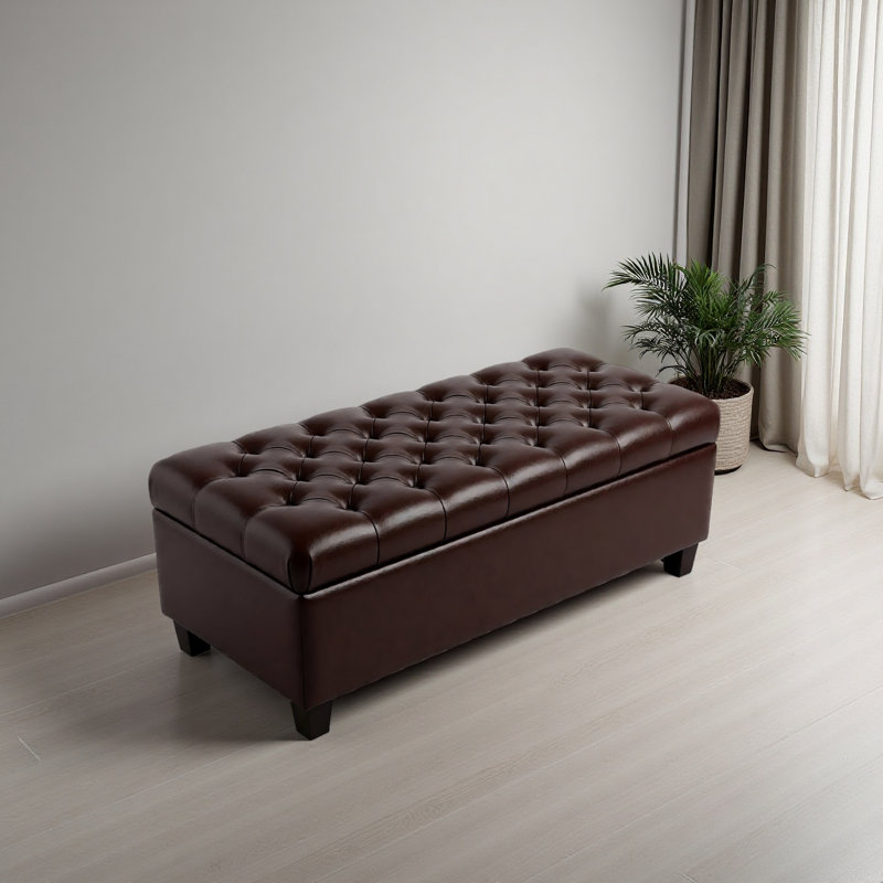 50.25" Storage Ottoman Bench-Storage Bench End Of Bed With Safety Hinges, Footrest Stool For Living, Brown