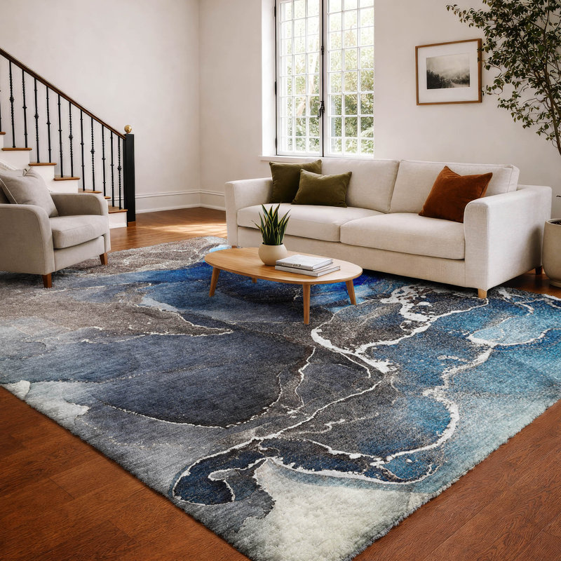 Tapis de qualité supérieure lavable à la machine à poils longs ADS503, Marine, 9 pi x 12 pi