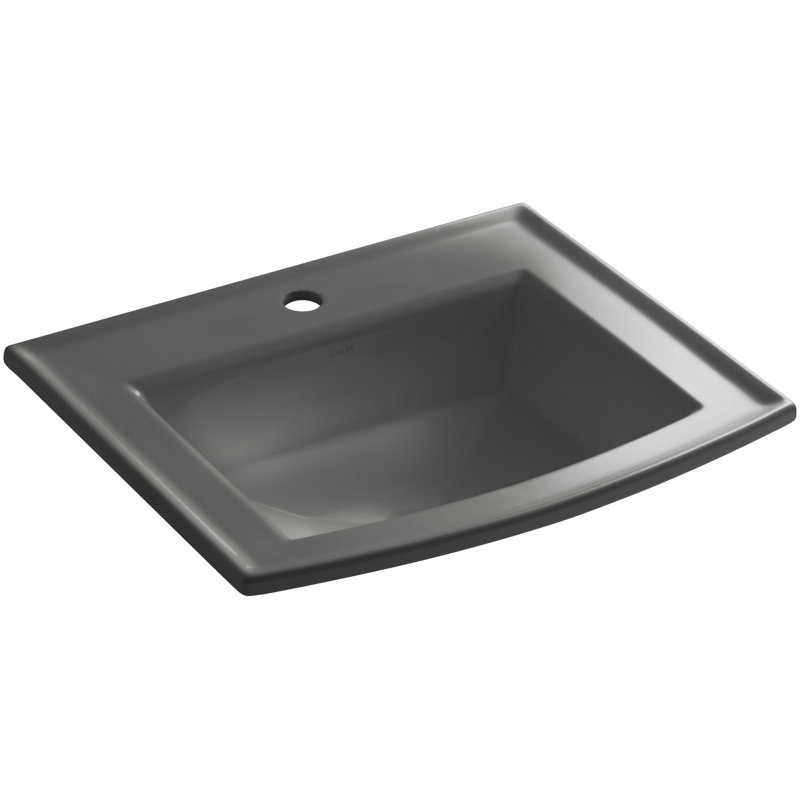 Archer Vitreous China Rectangular Drop-In Bathroom Sink with Overflow, Thunder Gray, Single Hole 