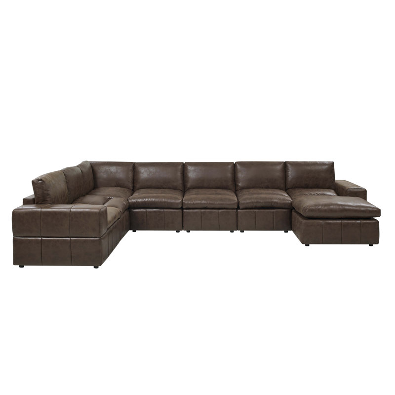 Sorley Upholstered U-Shaped Sectional Reversible, Dark Brown Faux Leather