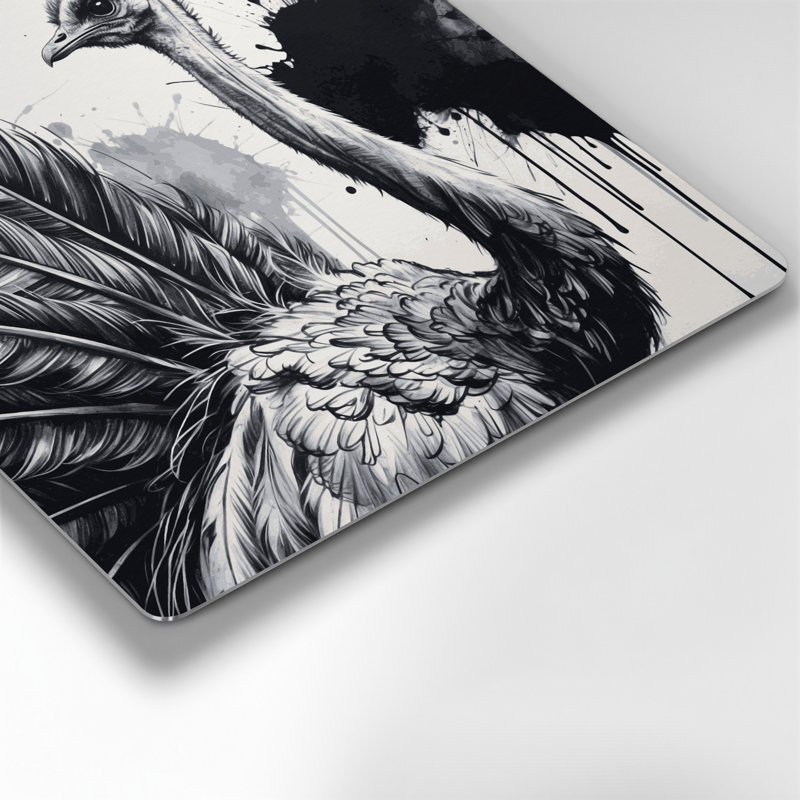 Faune, autruche, art mural gris en métal, 8" H x 8" W