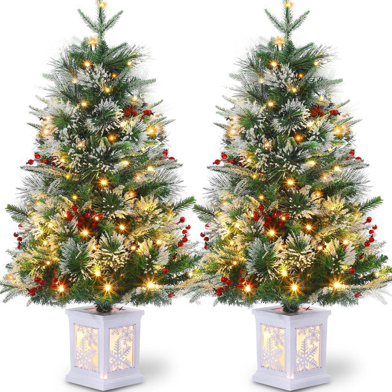 Arbre de Noël 3 pieds avec lumières DEL pré-éclairées, 78 lumières blanc chaud, base de Noël, décoration de Noël, 2 pièces