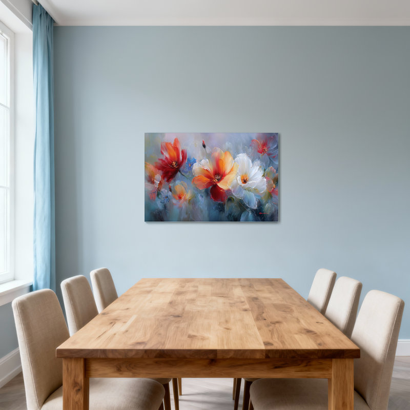 Plantes et fleurs, motif abstrait sur toile, H 28 po x l 40 po