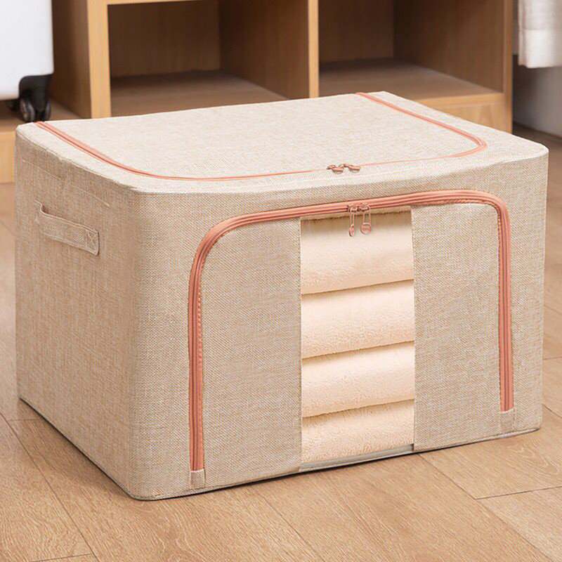 Steel Frame Storage Box, Cloth Storage Box for Quilt Storage Box Folding Wardrobe Fabric Extra Large Storage Bag with Clear Window, Sturdy Zippers
