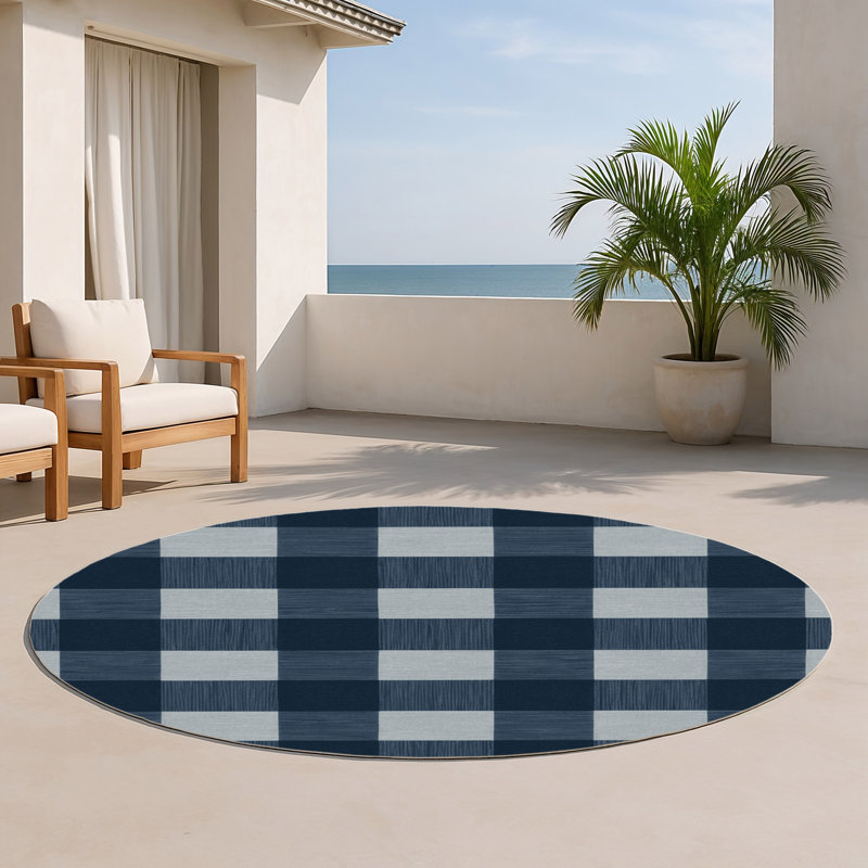 Tapis d'intérieur et d'extérieur à carreaux gris, Rond 5 pi