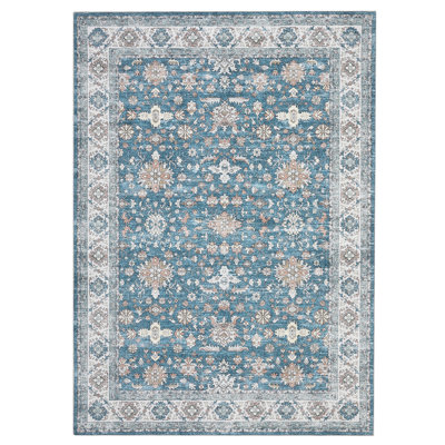 Tapis lavable rétro pour salon, chambre à coucher, salle à manger, bureau, tapis oriental antidérapant, style oriental traditionnel délavé