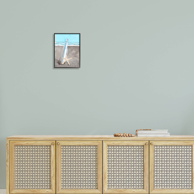 «Message Bottle Beach Shore», estampe numérique par Lil 'Rue, Giclée encadrée noir minuit, H 14 po x l 11 po x P 1,5 po