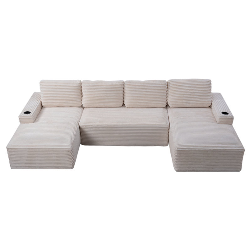 Compressible U-Shaped Sectional Sofa Set,Minimalist Style Modular Sectional Sofa, Corduroy Fabric Cloud Couch For Living Room