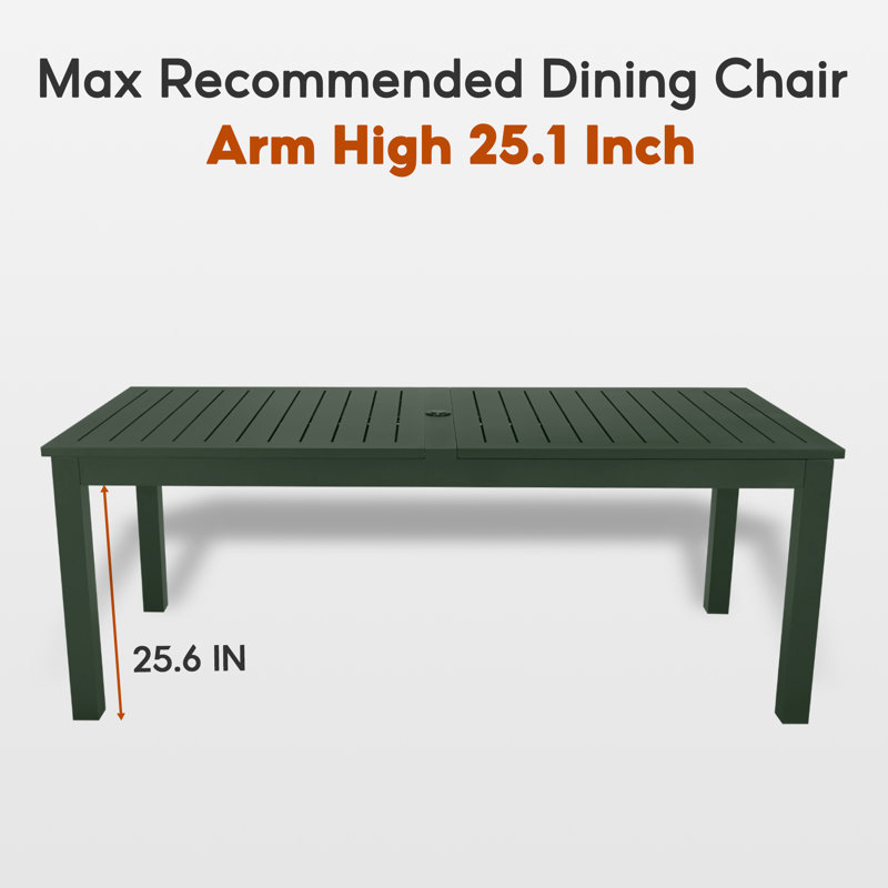Abbagayle 116" L x 35.4" W Extendable Aluminum Outdoor Dining Table, Dark Green