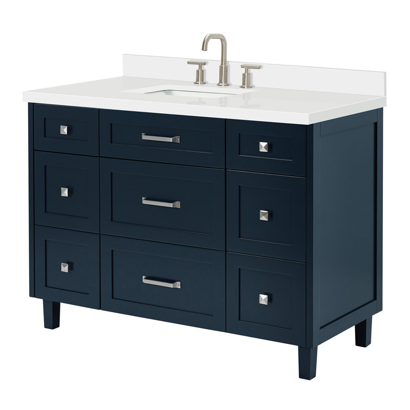 ARIEL Monroe 61 Single Sink Bathroom Vanity with Pure Quartz Top, Midnight Blue, Brushed Brass, 61"