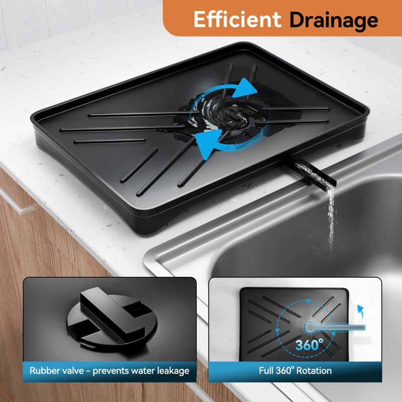 Expandable Black Metal Dish Drying Rack with Utensil Cup