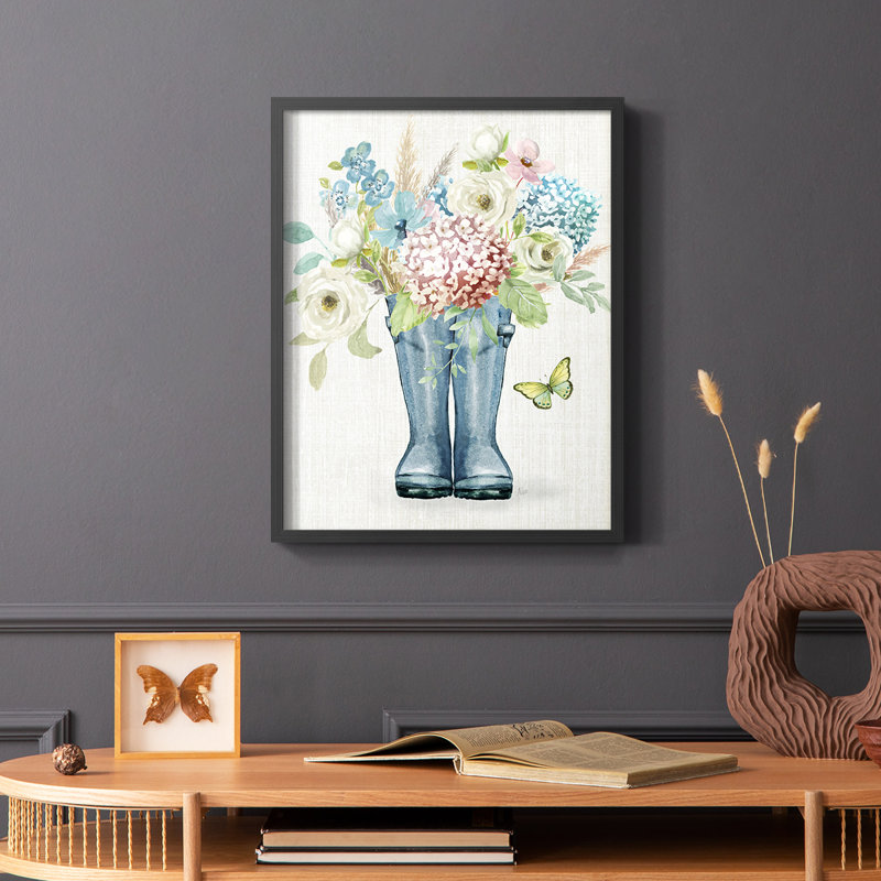 Reproduction encadrée de bottes de jardin - bois massif, Noir, H 10 po x l 8 po