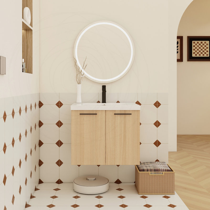 Meuble-lavabo flottant 24 po avec lavabo, armoire en contreplaqué de chêne clair 24 po