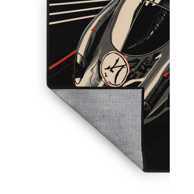 Machine Washable Mendon Retro Race Car Retro Checkered Rug in Black – Black Binding, 5x8