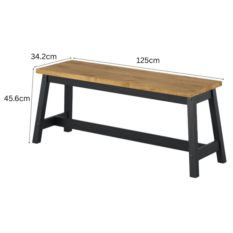 Staton Solid Wood Bench, 45.50 x 122.50 x 31.50cm, Black
