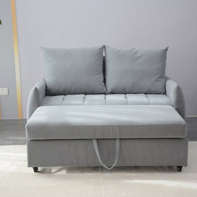 Canapé-lit convertible moderne 3 en 1 avec canapé-lit, canapé-lit convertible, futon bleu clair avec 2 coussins et poches de rangement latérales, dossier réglable en velours, pour le salon
