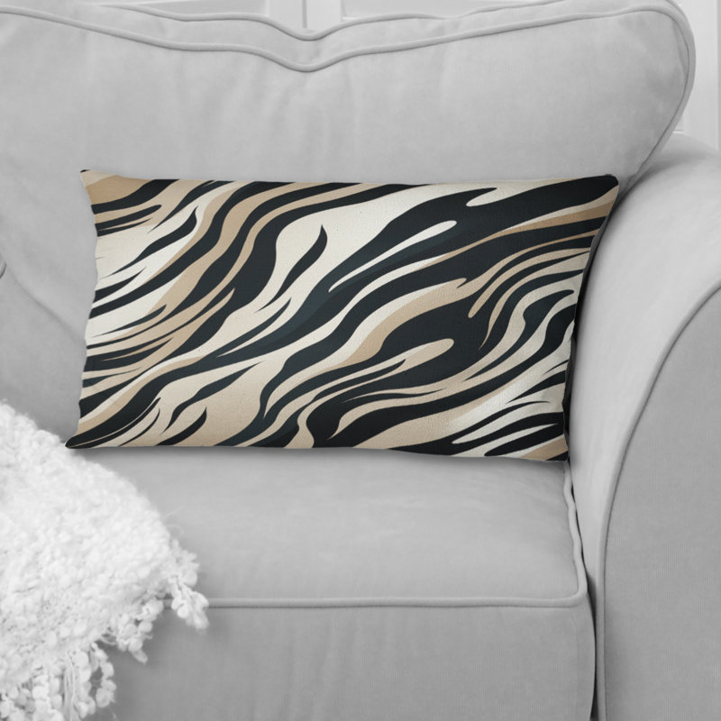 Coussin décoratif beige et noir à motif zébré sophistiqué