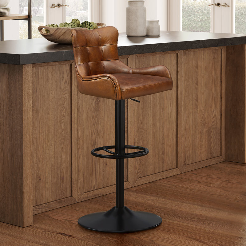 Moritz Genuine Leather Swivel Adjustable Height Stool, Cognac