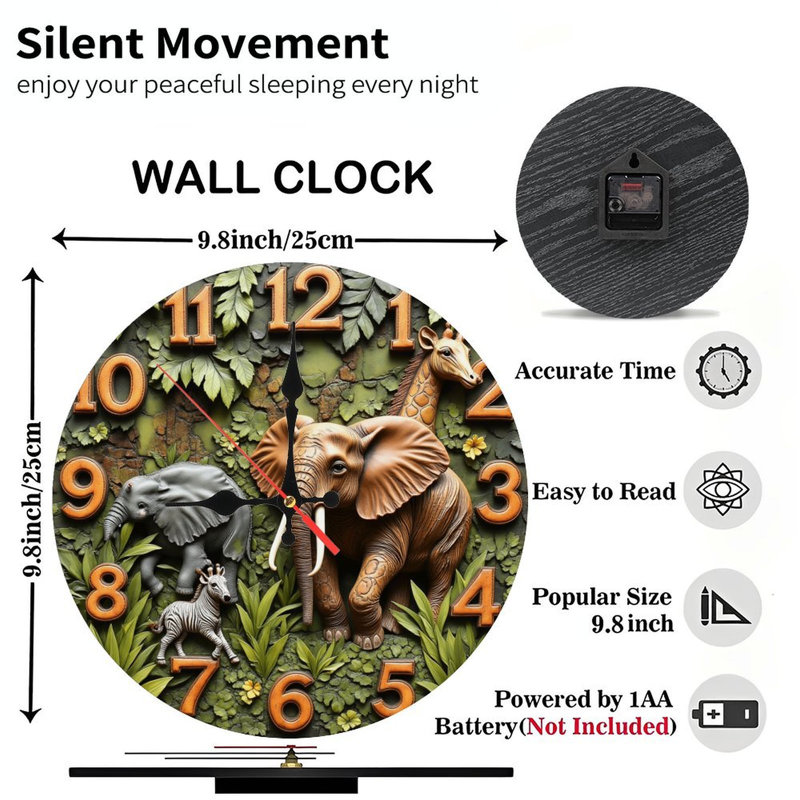 Animal Wall Clock with Jungle Theme