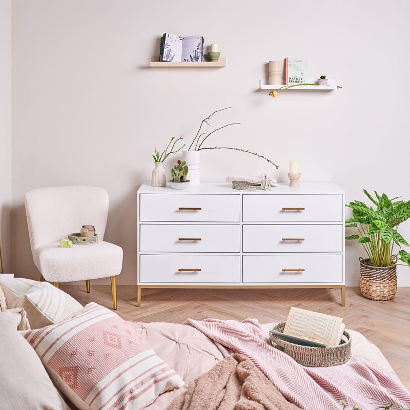 Agna 140cm W 6 - Drawer Chest of Drawers, White