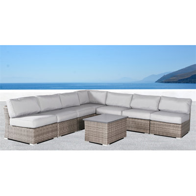 Ensemble de conversation de terrasse en osier pour 6 personnes avec coussins entièrement assemblé