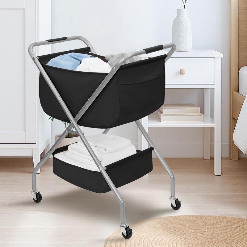 Collapsible Laundry Cart with Wheels, Black
