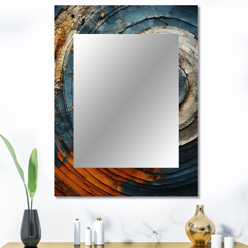 Abstrait Graceful Woodland II - grand miroir abstrait, décor de miroir mural bleu unique, impression d'art en métal
