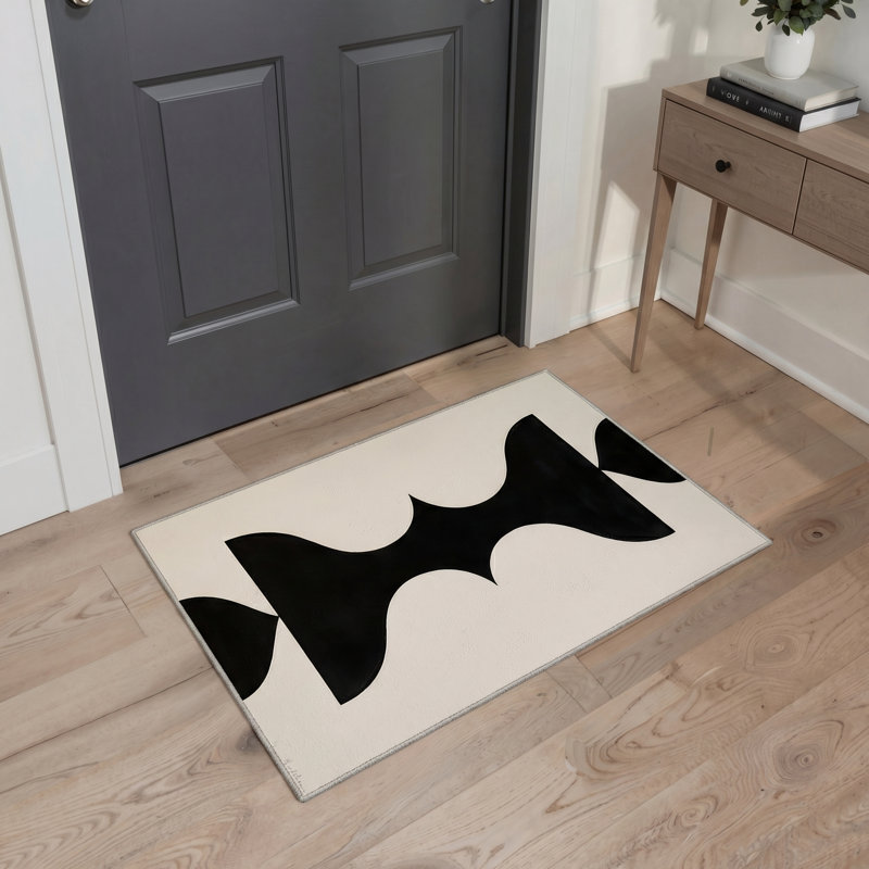 Tapis d'intérieur beige / noir lavable à la machine avec envers antidérapant Vesselum, Rectangle 9' x 12'