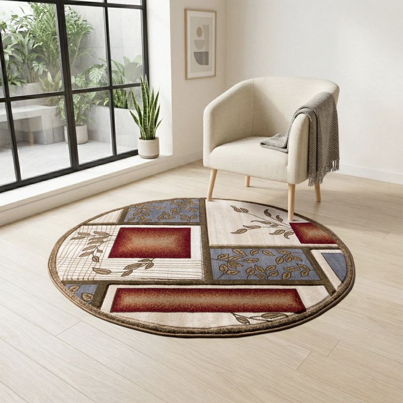 Alexia Collection Geometric Modern & Contemporary Area Rug, 5'2 Round