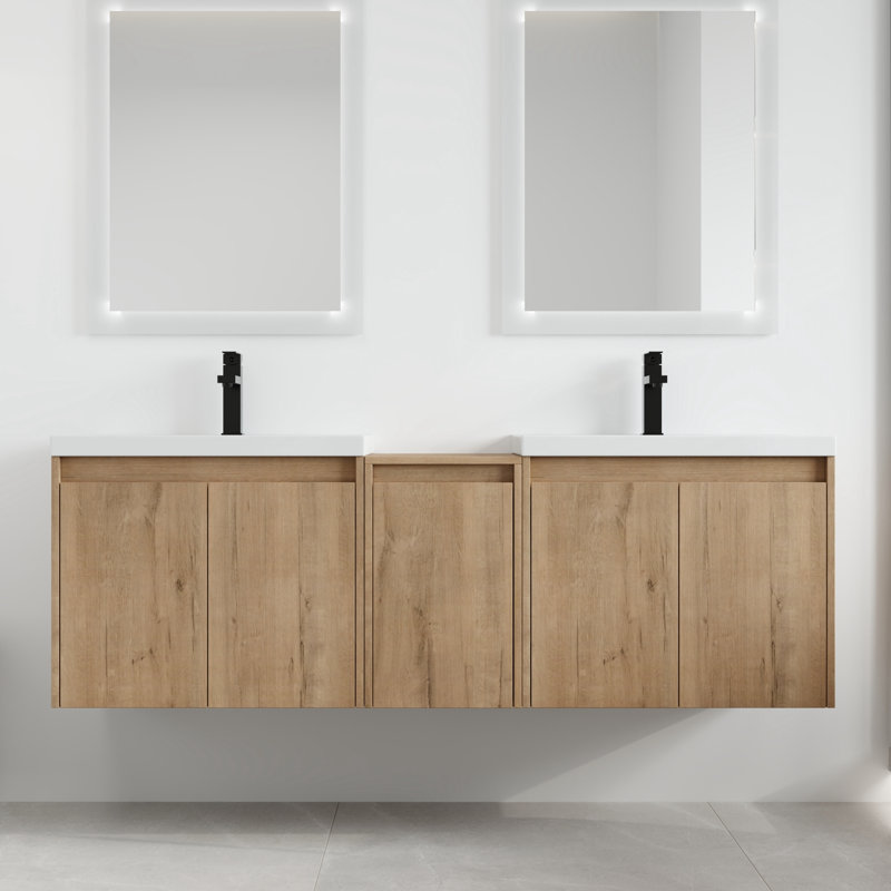 Meuble-lavabo double 60 po avec plateau en résine Vowar, 60"