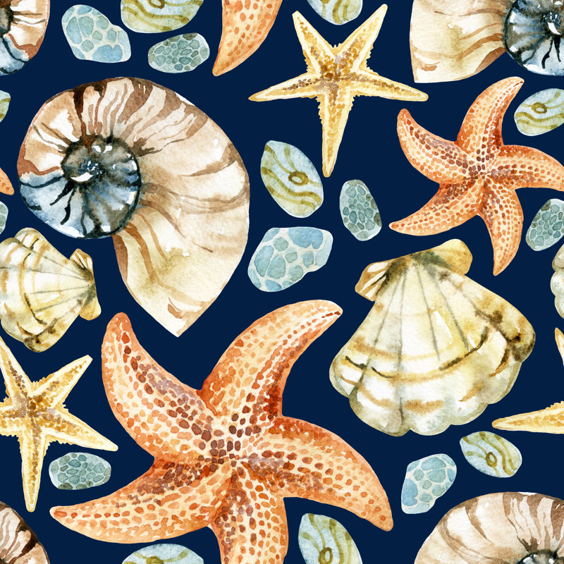 Watercolour Seashell Pattern by Zhaojiankang - Wrapped Canvas Print, 30cm H x 30cm W x 3.8cm D