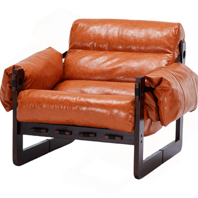 Medieval Modern Style Lounge Chair,Removable Armrests, Vintage Oil Wax Leather Sofa Chair, Vintage Style Decorative Chair, Suitable For Living Room, Study, Office  Orange Multi