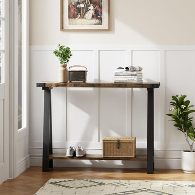 2-Tier Console Table with Storage, Farmhouse 43.3" Entryway Table with Metal Frame and MDF, Narrow Sofa Table Behind The Couch for Hallway, Bedroom, Living Room