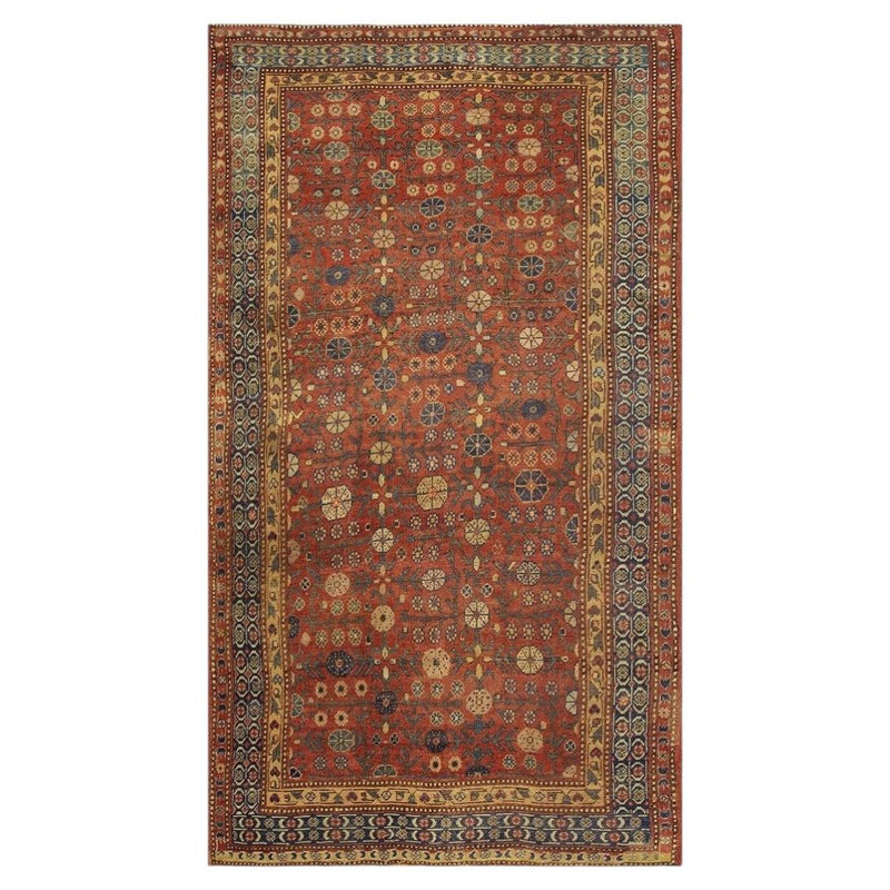 1930s Antique Red Ground Asian Design Chinese Khotan Handknotted Pile Wool Rug