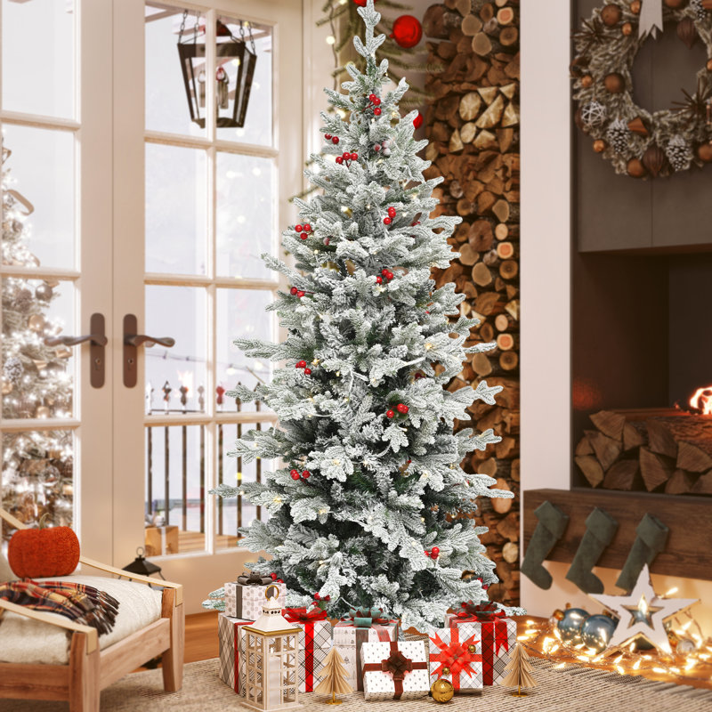 Sapin arctique en pot floqué et illuminé, 6'