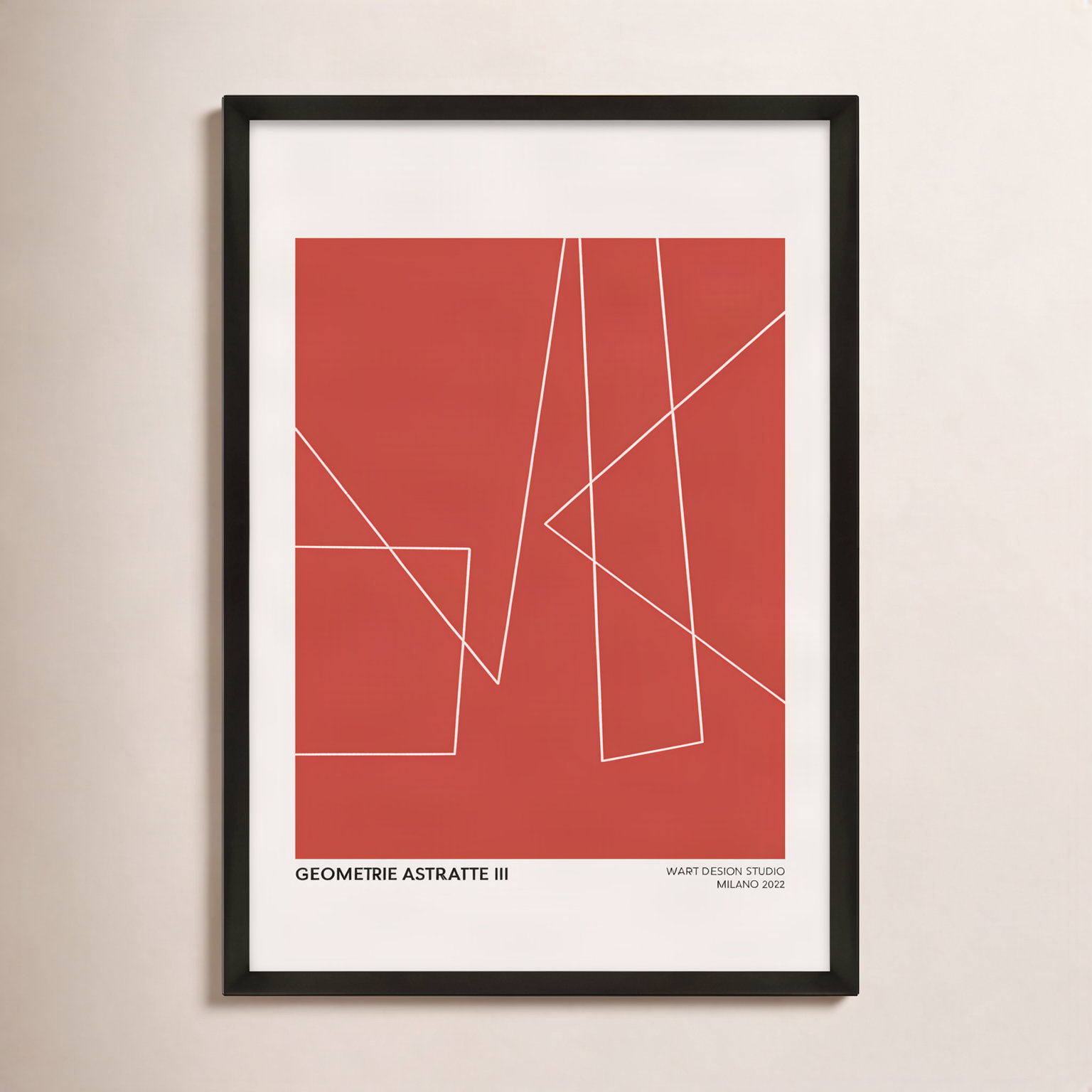 Geometric Abstraction In Red by Romina Gadler, 25" H x 17.5" W x 1.25" D, Black