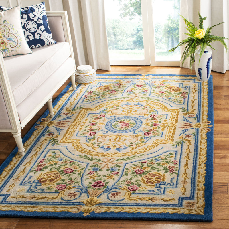 Priscila Savonnerie Hand Tufted Indian Wool And Cotton Oriental Rug, Rectangle 5' x 8'