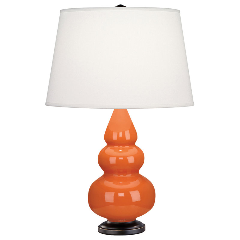 Small Triple Gourd Table Lamp, Pumpkin and Bronze Base