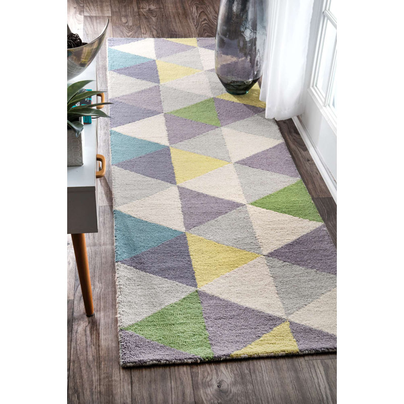 Geometric Wool Hand Woven Area Rug, Runner 76 x 244cm