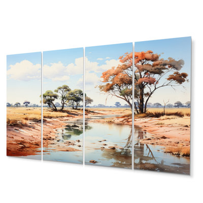 Beige Green African Landscape - African Metal Wall Decor Set
