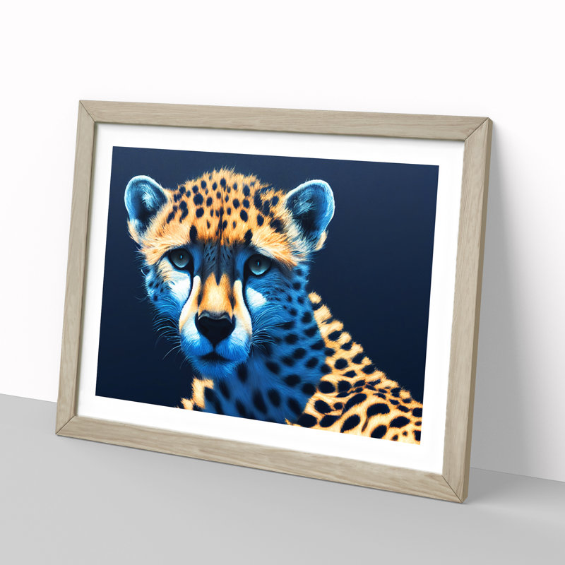 Enchanting Cheetah - Single Picture Frame Painting, 25cm H x 34cm W x 2cm D, Oak 