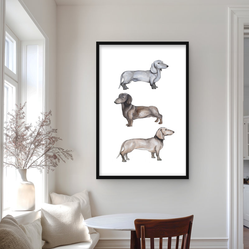 «Dachshund Dogs», reproduction encadrée avec passe-partout | Décoration intérieure